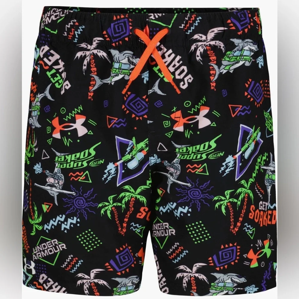 Under Armour Nerf Super Soaker Volley Swim Trunks Youth Large Black and Neon